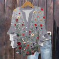 thumbnail image 1 of Weiqiqre Womens Summer Tops 3/4 Sleeve Tops Casual Ruffle Floral Henley Notched V Neck T Shirts Loose Fit Graphic Button Dressy Blouses, 1 of 5