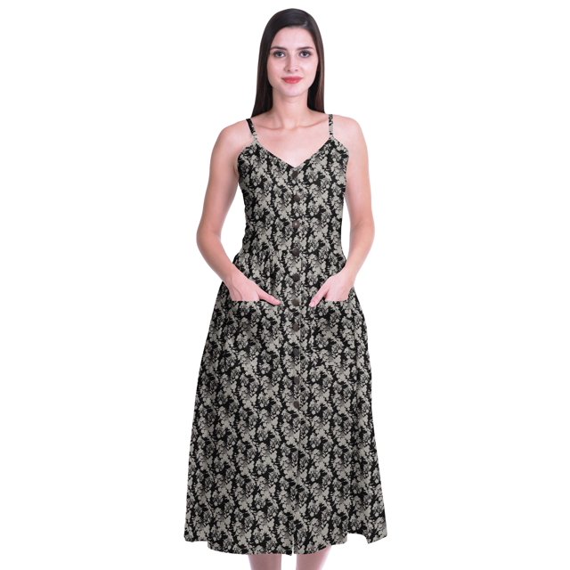 Moomaya Printed Cotton Casual Spaghetti Strap Dress Flared Maxi Summer Dresses For Women