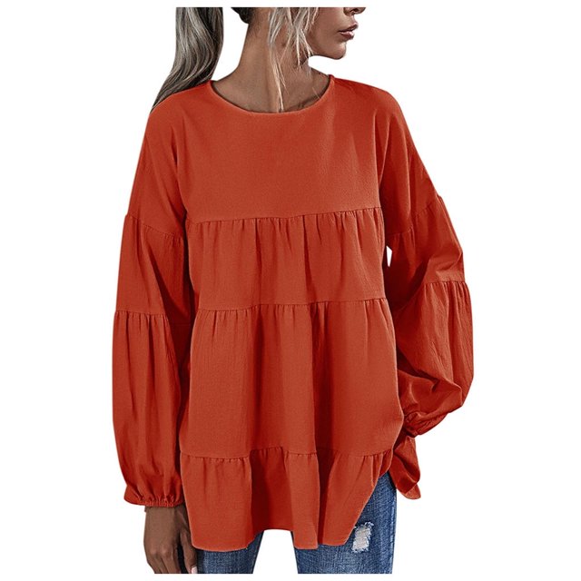 Babysbule Liquidation Haut d'Été pour Femmes Blouse à Manches Longues Lanterne à Col Rond pour Femmes Hauts