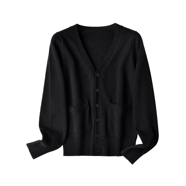 MAWCLOS Ladies Cardigan Sweater Long Sleeve Outwear V Neck Coat Soft Travel Button Down Jacket Black 3XL