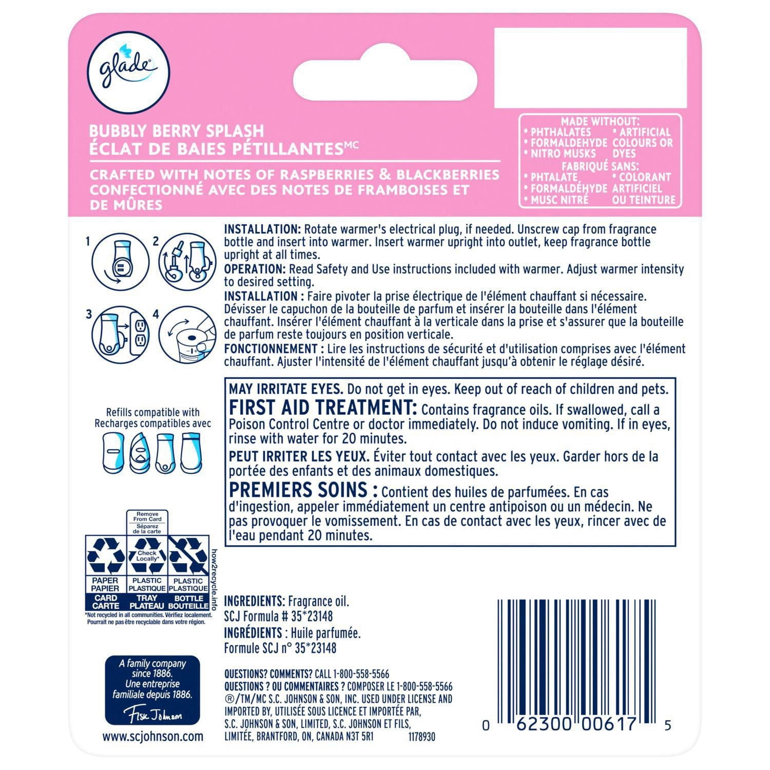 Glade Branchées® Huile parfumée Recharge, Éclat de Baies pétillantes