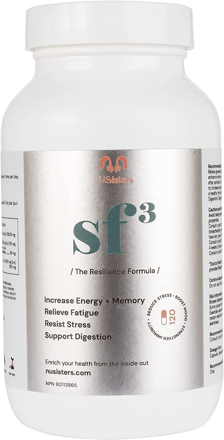 NuSisters Stress Free 3 (SF3), Resilience Formula, Memory Enhancer, Increases Energy + Resistance to Stress, Healthy immune system, Improve sleep - Health Canada Licensed NPN #80113965 (120 Capsules)