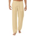 thumbnail image 1 of MAWCLOS Mens Trousers Drawstring Pants Solid Color Bottoms Fitted Home Elastic Waist Loungewear Khaki XXL, 1 of 4