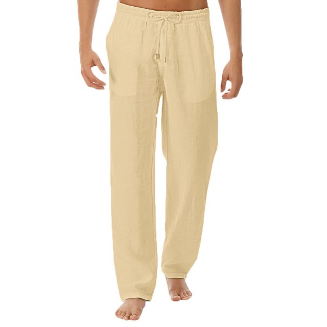 MAWCLOS Mens Trousers Drawstring Pants Solid Color Bottoms Fitted Home Elastic Waist Loungewear Khaki XXL