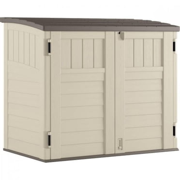 Remise de rangement horizontale en résine Suncast de 34 pi³ – Couleur vanille avec toit pierreux, construction durable à parois multiples, 12 pi² organisateur pour jardin et patio extérieur
