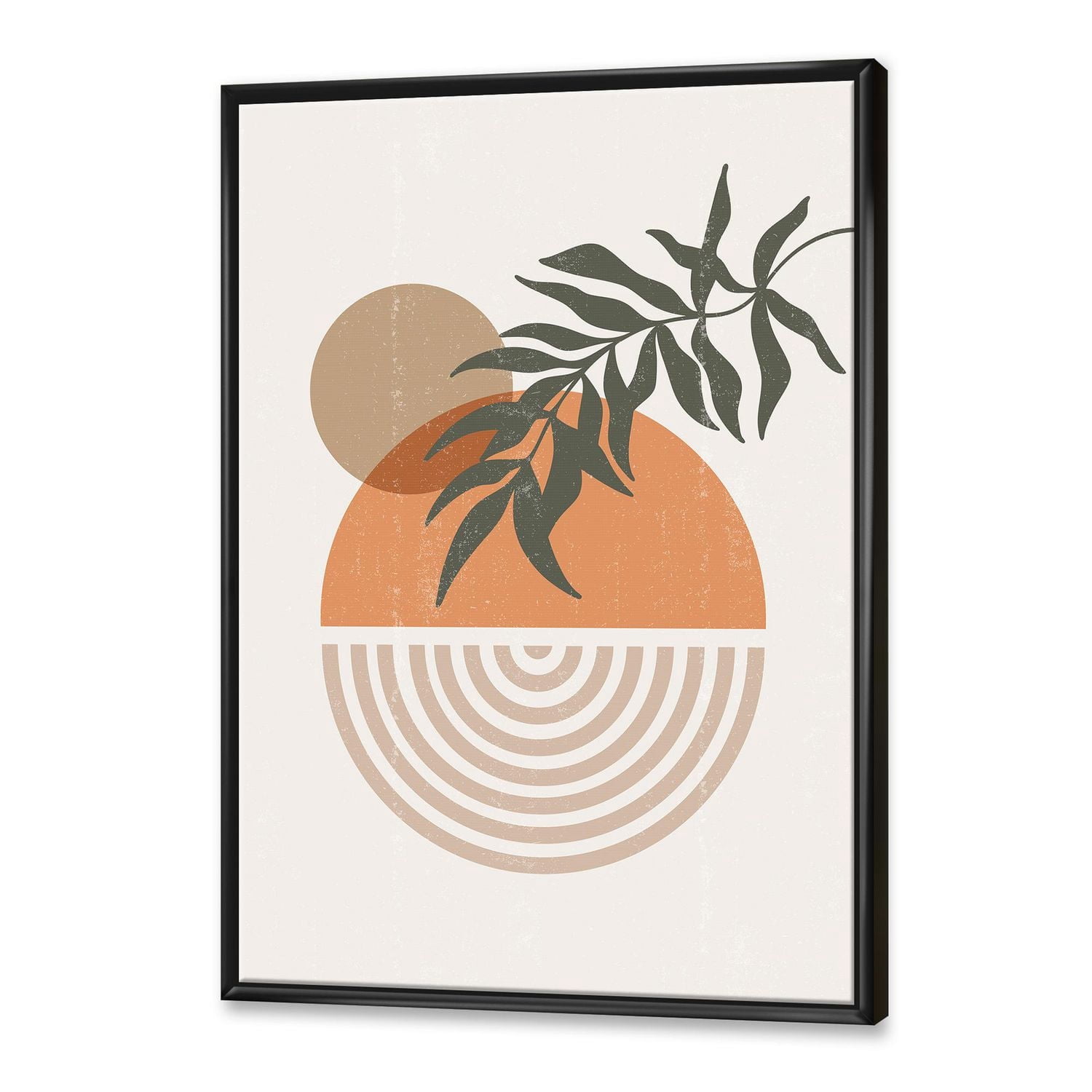 Designart Soleil géométrique abstrait et lune avec feuille I ART MURAL À CADRE FLOTT
