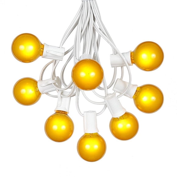 25 Foot G40 Outdoor Patio String Lights with 25 Yellow Globe Bulbs – Indoor Outdoor String Lights – Market Bistro Café Hanging String Lights – C7/E12 Base - White Wire