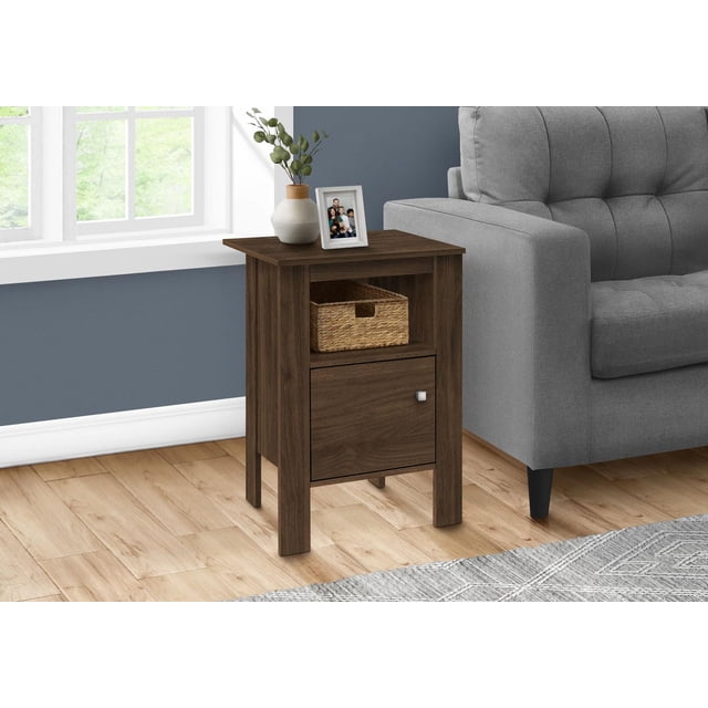 Monarch Specialties Accent Table, Side, End, Nightstand, Lamp, Storage, Living Room, Bedroom, Walnut Laminate, Transitional