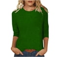 thumbnail image 2 of DPTALR T-shirt Ample Uni pour Femme, Blouse Mi-Longue à Manches 3/4, Col Rond, Hauts Décontractés, 2 of 5