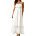 thumbnail image 1 of Bellella Robe d'Été de Plage pour Femme, Robe Maxi Bohème à Bretelles Spaghetti, Ample, Sans Manches, Évasée, Vert + Blanc, m, 1 of 4