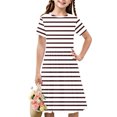 thumbnail image 1 of Soldes de Liquidation Aujourd'hui Offres Iumwxz Robe Décontractée Trapèze Robe Tunique pour Adolescentes Robes Col Rond à Rayures Graphique Robe à Manches Courtes pour Enfants Robes Sport pour Vacances 4-14a, 1 of 7