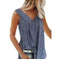 thumbnail image 1 of Innerwin Haut d'Été Col en V Débardeurs pour Femmes Imprimé Floral Boho T-Shirts Bleu Foncé S, 1 of 5