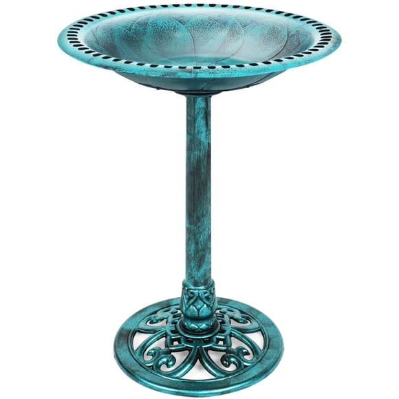 Best Choice Products Outdoor Rustic Pedestal Bird Bath Accent for Garden, Yard w/ Fleur-de-Lis Accents - Patina Green