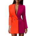 thumbnail image 1 of 2025 Woman's Colorblock Patchwork Womens Zip Up Sweater Long Sleeve V Neck Womens Fleece Plus Size Suit Dress, 1 of 5