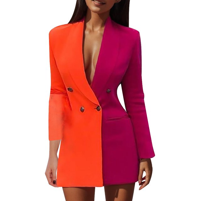 2025 Woman's Colorblock Patchwork Womens Zip Up Sweater Long Sleeve V Neck Womens Fleece Plus Size Suit Dress