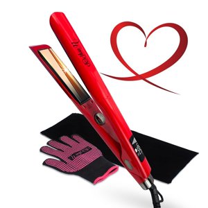 Wavy POP PRO 2 in 1 Titanium Flat Iron Hair Straightener & Curling Wand Red | Professional Straightening Hair Iron with Ceramic MCH Fast Heat, Auto S