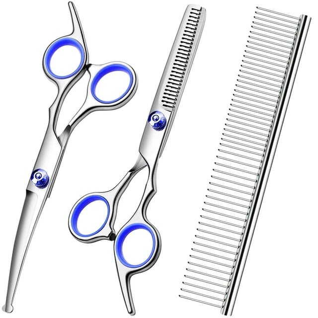 CHUANK Dog Grooming Scissors with Safety Round Tips Stainless Steel Professional Dog Grooming Kit - Thinning Curved Scissors and Comb for Dog Cat Pet