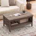 thumbnail image 2 of Costway Table Basse à 2 Niveaux de 39,5 Pouces avec Tablette Ouverte Décorations Tressées Rangement pour Salon Chêne Rustique, 2 of 10