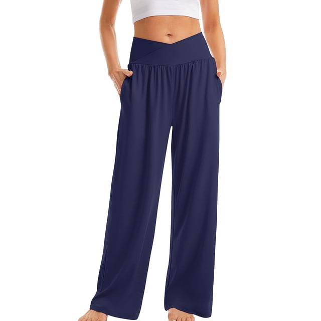 Yuyuzo Womens Plus Size Yoga Pants Belly Control Straight Leg Slacks Solid Color Basic Lounge Wear Trousers