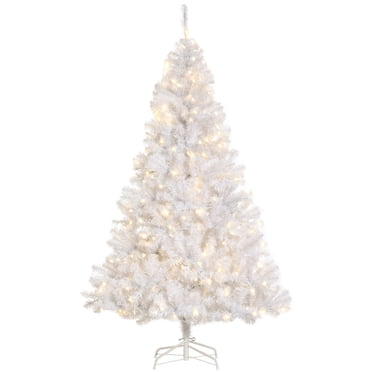 HOMCOM 6 FT Prelit Artificial Christmas Tree with LED Light for Home White