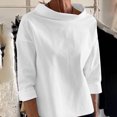 thumbnail image 2 of Timegard Hauts pour Femmes Col Montant Mi-Haut Manches Longues Chemises Amples Blouse Couleur Unie Mode d'Automne, 2 of 6