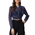 thumbnail image 1 of Allegra K Blouson Bomber pour Femmes à Manches Longues Court en Maille Transparente Vestes TP Bleu, 1 of 5
