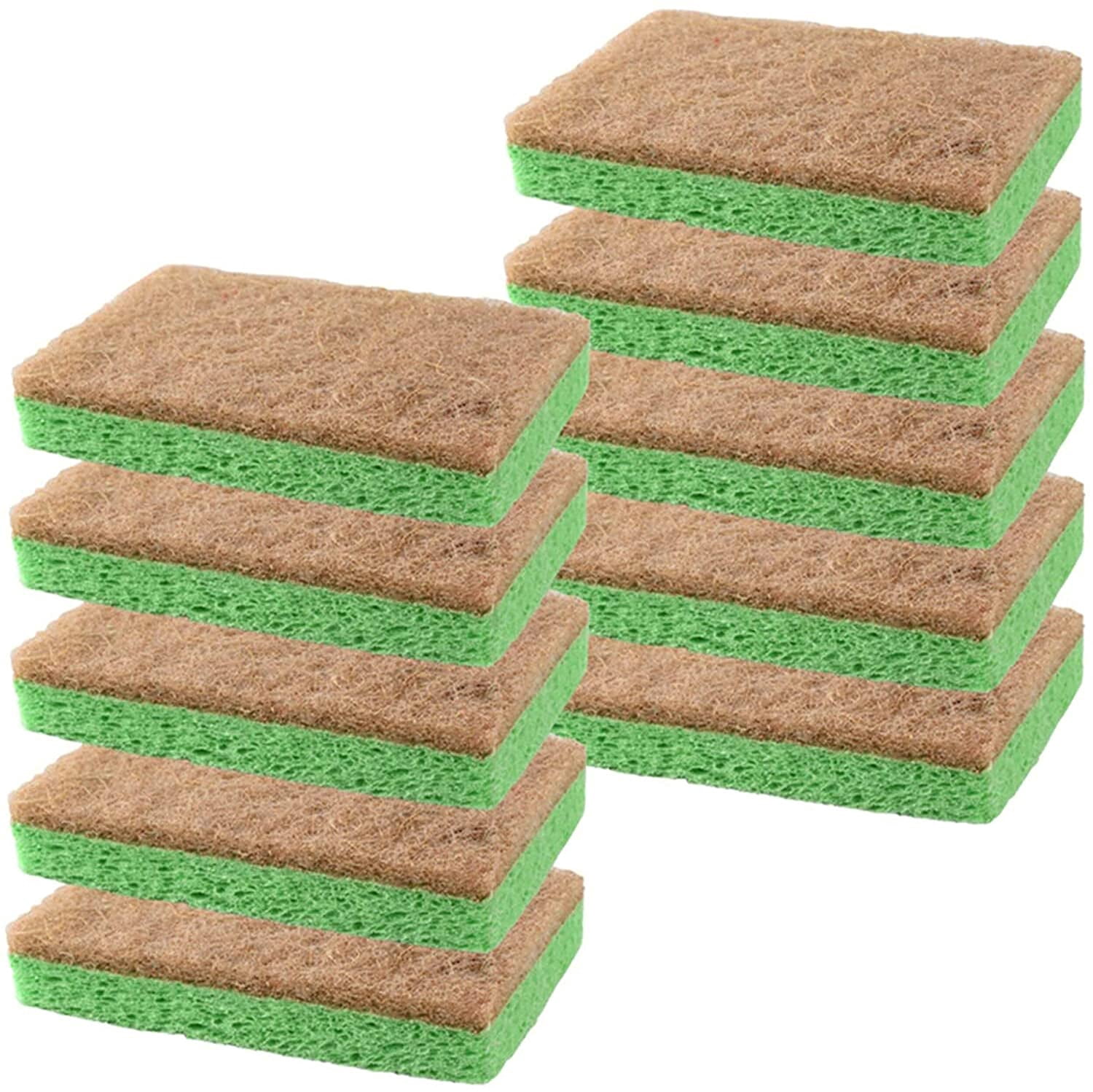Hottest 10 Pack Natural Dish Sponge, Eco-Friendly Scrub Sponge, Compostable Coconut & Cellulose Cleaning Scrubber Non-Scratch Kitchen Sponge for Pot,Pan,Bathroom,Flatware,Sink,