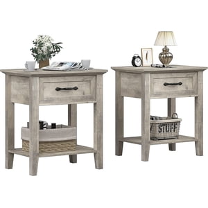 Table de fin avec tiroir, Tables de nuit pour le salon, Table de côté pour la salle d'étude, 2 Table de chevet pour chambre à coucher, dortoir, 2pcs-Gray