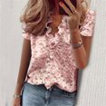 thumbnail image 2 of Femmes Été Volants V-Cou Manches Courtes Solide Imprimé Casual Robe T-Shirt Top T-Shirt pour Femmes, 2 of 2