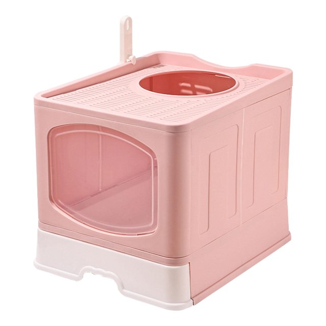 Bunblic Fully Enclosed Hooded Cat Litter Box Cat Toilet Removable Reusable Front Entry Top Exit Drawer Type Cats Potty Pet Litter Box Pink