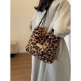 thumbnail image 1 of Women's Winter Plush Simple Large Pocket Shoulder Bag, Leopard Print Fashionable Handbag, 1 of 4
