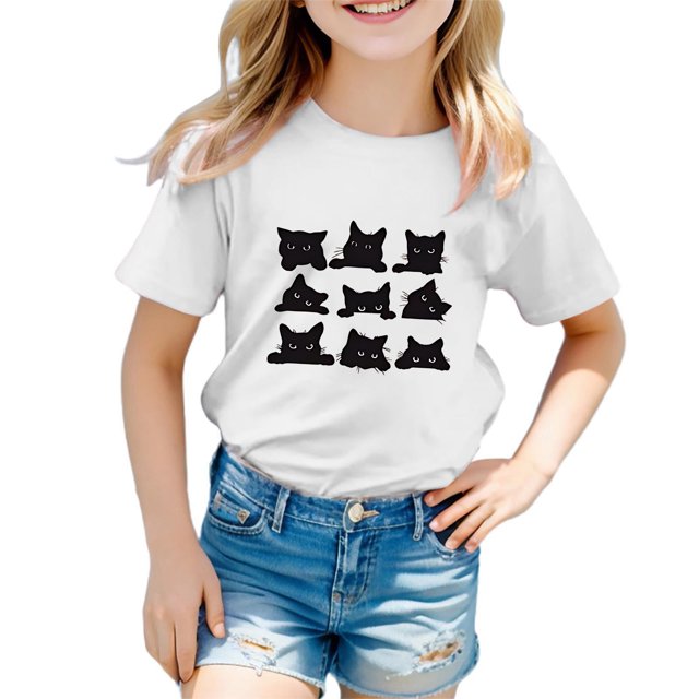 MIASHUI T-Shirts pour Filles à Col Rond à la Mode, Amples et Décontractés, à Manches Courtes, pour le Quotidien et les Activités