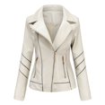 thumbnail image 2 of Qertyioot Womens Leather Jacket New Slim Stand-Up Collar Zipper Stitching Solid Color, 2 of 7