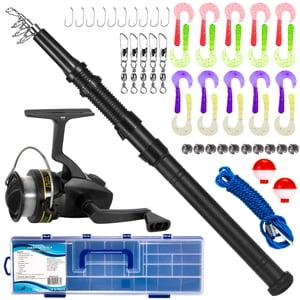 Fishing Rod and Reel Combo with Carry Box 51pcs Fishing Tackle Set Telescopic Fishing Rod Pole with Spinning Reel Lures Float Hooks Swivels Accessories