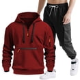 thumbnail image 2 of Mens Hooded Tracksuit, Long Sleeve Zipper Pocket Pullover and Drawstring Work Pants Set, Casual Two-Piece Outfit, 2 of 9