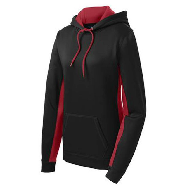 Pull à Capuche en Polaire Colorblock pour Femmes, Noir/rouge Profond - Petit