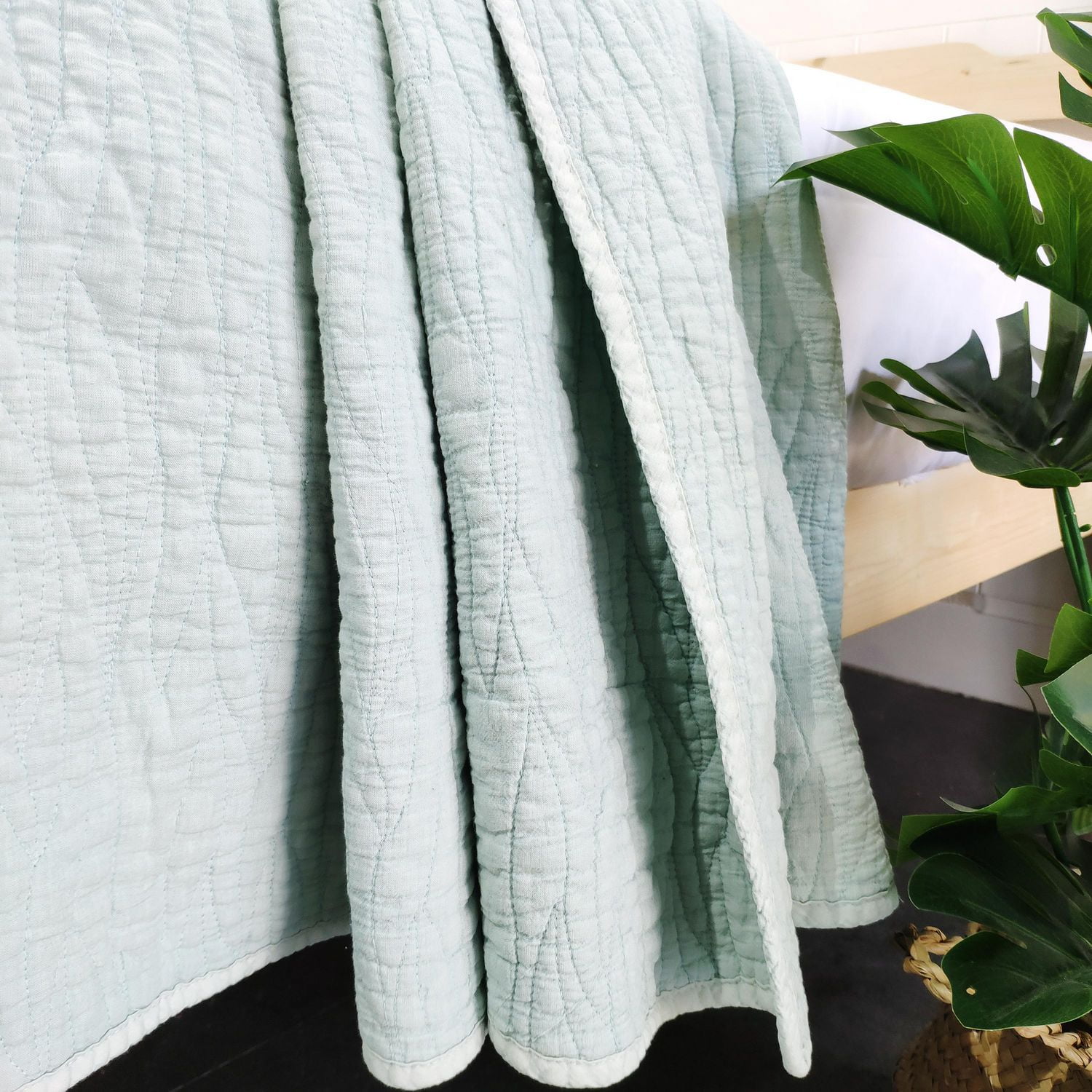 Ensemble de couette Carson de Gouchee Home – Ensemble de literie menthe 3 pièces, coton délavé avec motif à coutures ondulées, couvre-lit doux toutes saisons