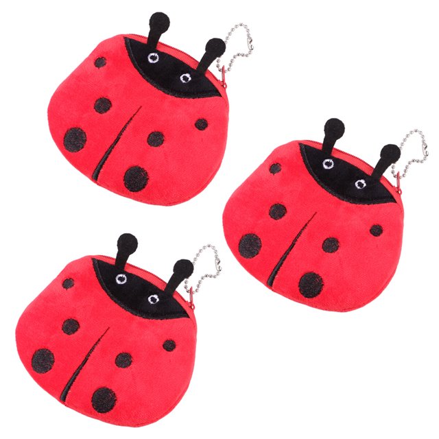 MasteelfCA 3pcs Ladybug Shape Purse Short Adorable Coin Bag Small Zippered Wallet Girls Plush Change Bag Portable Key Storage Bag