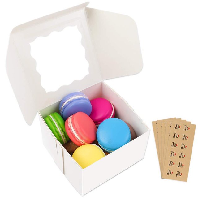 Moretoes 50pcs 4x4x2.5 Inches White Bakery Boxes with Window 50