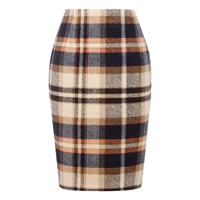 2025 Pencil Plaid Skirts for Rave Skirt Women Fall Winter High Linen Skirt Waisted Bodycon Knee Length Mini Skirt Wool Midi Skirt with Pencil Skirt for Women