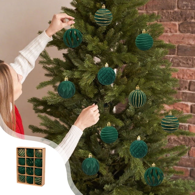 PEONAVET Christmas Decorations 12 Piece Flocked Christmas Balls Christmas Decoration SetMultiple Styles Of Christmas Tree Decorations Can Also Be Used for Other Party