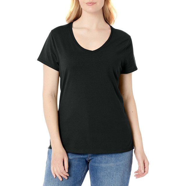 Hanes Tee-Shirt à Manches Courtes Nano-T Col en V pour Femmes