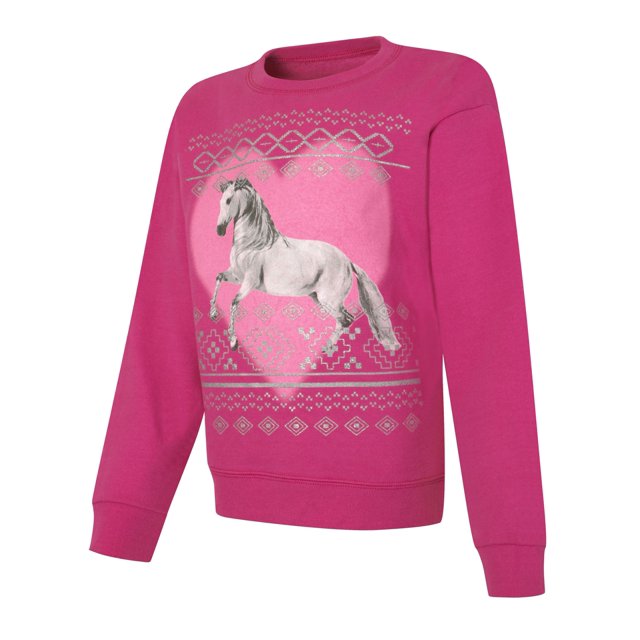Hanes Girls EcoSmart Graphic Crewneck Sweatshirt, S, Unicorn/Amaranth