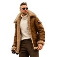 thumbnail image 1 of FOCUSNORM Men's Zip Up Leather Jacket Woolen Fleece Long Sleeve Contrast Color Pockets Lapel Neck Casual Coat, 1 of 9