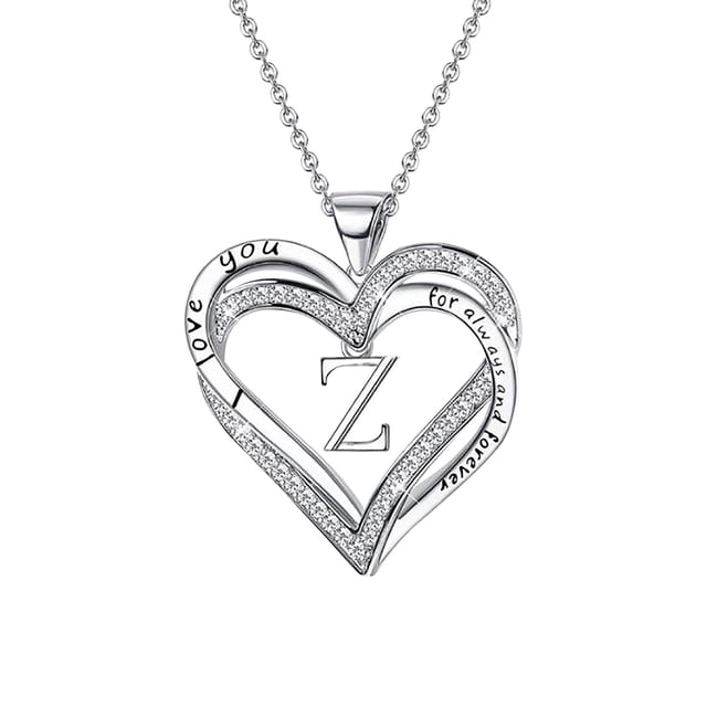 Ladies Double Heart Diamond Necklace With 26 English Letters Couple Necklace