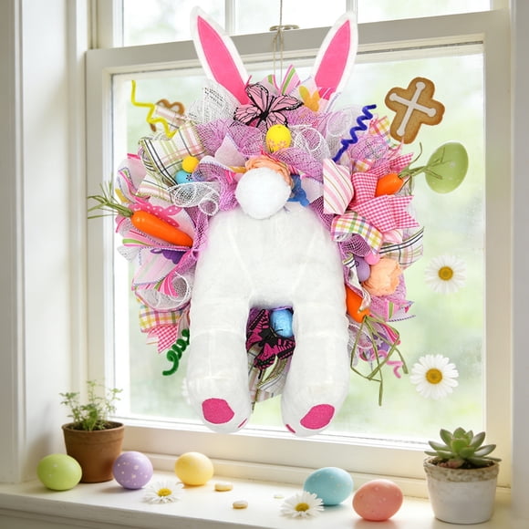 Liquidation Aujourd'hui! Couronne Florale Artificielle Colorée avec Lapin pour Déco de Table de Printemps et de Pâques