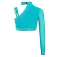 thumbnail image 4 of Manyakai Kids Girls Shiny Rhinestone Jazz Latin Modern Lyrical Dance Crop Tops Irregular Shoulder Blue Green 8, 4 of 7