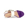 thumbnail image 4 of BLISSFUL STEP Slingback Sandals Contrast Color Chunky Heel Big Circle Buckle Sandals Purple White 8, 4 of 7