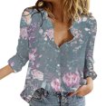 thumbnail image 1 of IROINID Rabais Womens Hauts Grande Taille Détente Col Rabattu Haut Ample Boutonné Manches Longues Imprimé Blouse, Gris, 1 of 6