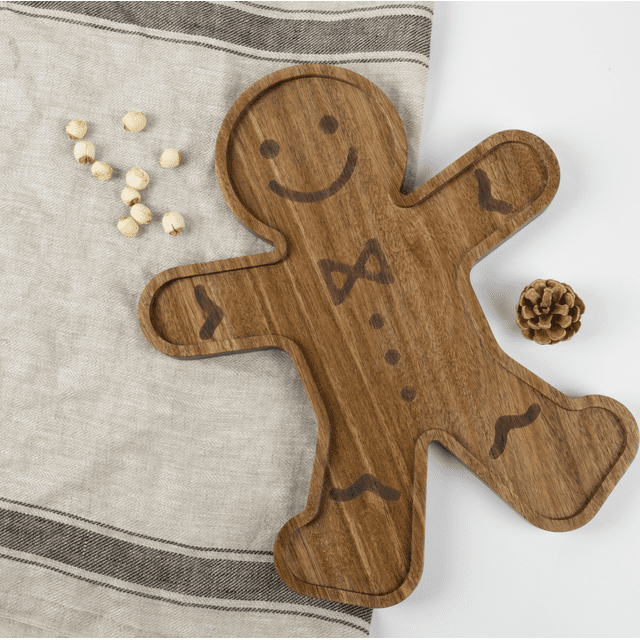 Holiday Time Gngrbbd Man 14"×11"" Plateau en Bois d'Acacia